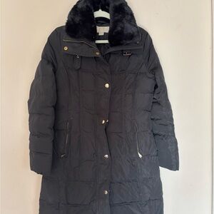 Michael Kors Black Puffer Coat with Faux Fur Collar